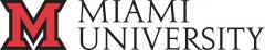 Miami University logo: A large, stylized red M outlined in black next to the words "Miami University" in a serif font